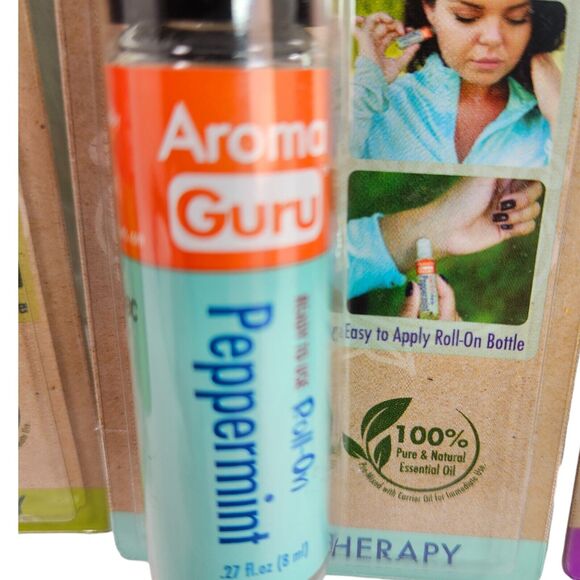 4 Pc Lot Aroma Guru Roll-On Aromatherapy - Scented Tea Tree Peppermint Lavender - Picture 3 of 8